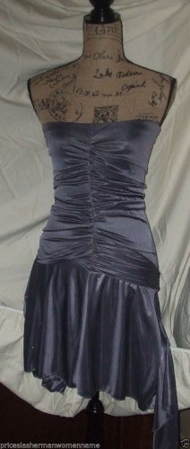 Womens $55 dress gray silver glitter sheer tie draped size M strapless top