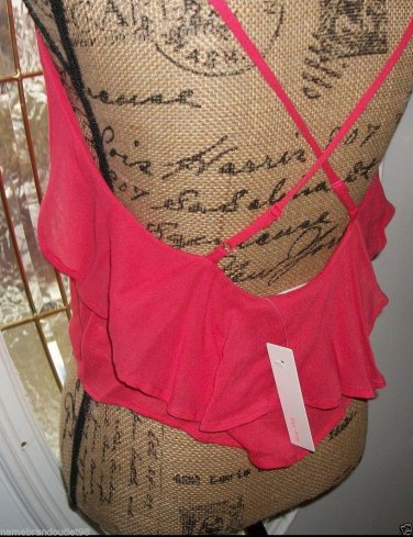cherry cross strap blouse LoveTree women clothes large ruffle rayon cami top new