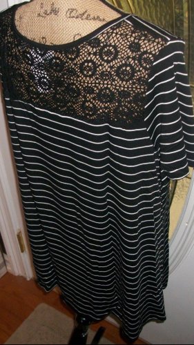 lace back Avenue womens black stripe Hi Lo Tee top shirt blouse 2X 3X plus new