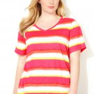 NWT tye dye stripe blouse AVENUE dark pink 4X cotton tee V neck top shirt