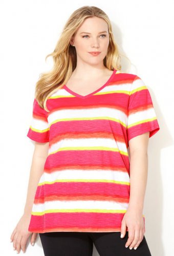 NWT tye dye stripe blouse AVENUE dark pink 4X cotton tee V neck top shirt
