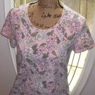CROFT & BARROW stretch tee blouse PINK floral Large cotton top