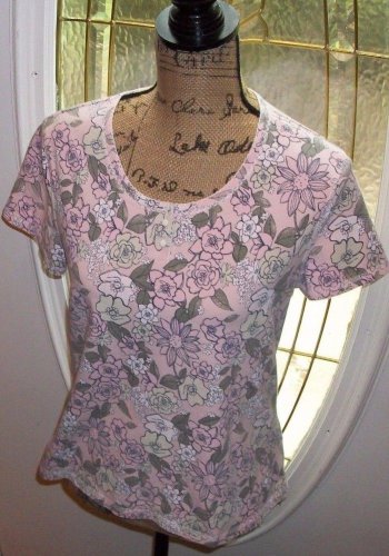 CROFT & BARROW stretch tee blouse PINK floral Large cotton top