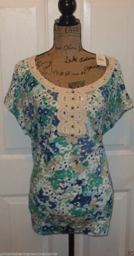 $49 LANE BRYANT CROCHET LACE floral blouse size 16 open sleeve cotton modal top