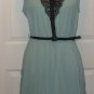 New lace trim shirt tank dress MAURICES Studio Y Aqua frost LG black gloss belt