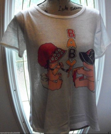 18.00 BABY Tee shirt blouse white medium cotton polyester top