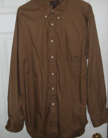 $40 Genuine Steve & Barrys mens button shirt long sleeve XL medium khaki brown