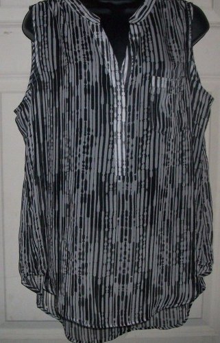 Tops Blouses women COMO BLACK white shirt blouse L HI LO 3 button tank sheer top