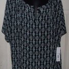 New women MASSINI light knit print T Doleman sheer blouse XXL blk teal shirt top