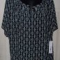 New women MASSINI light knit print T Doleman sheer blouse XXL blk teal shirt top