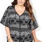 New $60 black white Aztec AVENUE multi print knit tee blouse 3X plus top