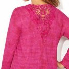 New $44 hot pink crochet back embell AVENUE knit hi lo blouse 3X 4X 5X plus top