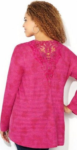 New $44 hot pink crochet back embell AVENUE knit hi lo blouse 3X 4X 5X plus top