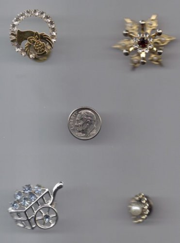 4 COUNT JEWELRY PINS VINTAGE silver gold tone sculped artful glass diamond