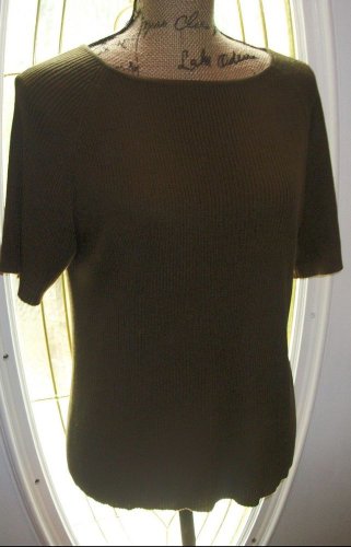 womens CC HUGHES Lg brown knit tee blouse top chest 24" armpit to armpit