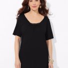 NEW Tops Blouses Plus CATHERINES womens 3X (26-28) wood neck bead tee top