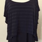 New layered tank blouse Hi Lo stripe LANE BRYANT sheer tee top shirt Blk 1X plus