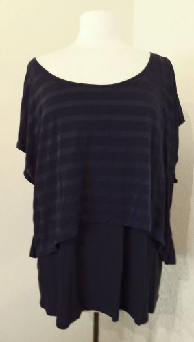 New layered tank blouse Hi Lo stripe LANE BRYANT sheer tee top shirt Blk 1X plus