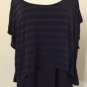 New layered tank blouse Hi Lo stripe LANE BRYANT sheer tee top shirt Blk 1X plus