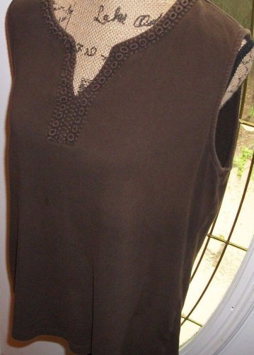 Croft & Barrow brown crochet neck cotton knit tank blouse X large top