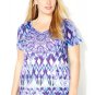 New $40 Ikat blues embellished AVENUE knit tee blouse 3X 4X plus top