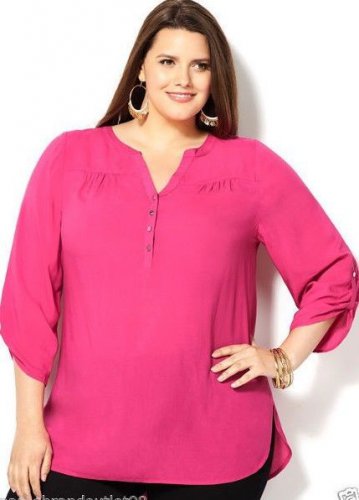 New $48 lilac rose AVENUE ROLL TAB sleeve Henley tunic blouse 4X plus shirt top