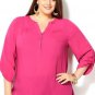 New $48 lilac rose AVENUE ROLL TAB sleeve Henley tunic blouse 4X plus shirt top