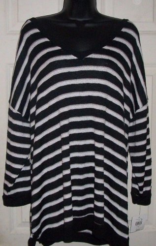 FALLS CREEK mesh knit blouse 22 plus black white tan stripe top