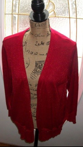New $59 rose metalic WILLI SMITH rib knit cardigan blouse plus 1X sweater top