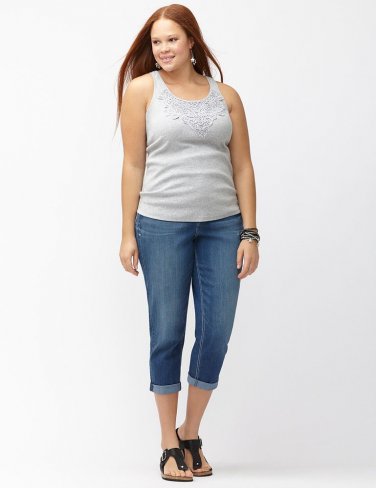 New LANE BRYANT CROCHET TRIM tank blouse heather grey 4X 3X top