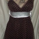 $58 dress TABOO brown white polka dots sheer draping M spaghetti strap poly top