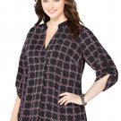 NWT $55 roll sleeve AVENUE berry plaid sharkbite blouse 1X tunic top runs big