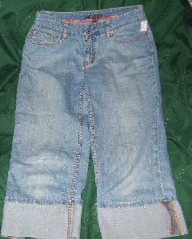 $45 capri jeans shorts Liz Claiborne destroyed cuff leg size 6 reg pant bottom