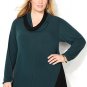 NWT $48 teal color block cowlneck AVENUE knit hatchi sweater blouse 4X plus top
