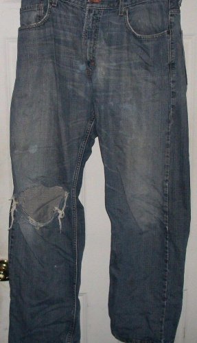 Men Worn till DESTROYED LEVI 569 Denim jeans size 36 waist loose straight  leg