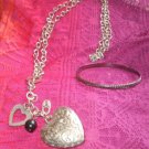 fine old style jewelry pendent silver tone chain necklace 36" & ring bracelet