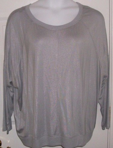 NEW LANE BRYANT rib knit trim light weight blouse SILVER metalic 3X plus tee top