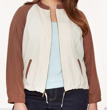 NEW $79 ball style jacket LANE BRYANT soft twill brown 1X plus coat top