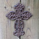 Rustic Metal Work Fleur De Lis Flower Art Design Symbol Hanging Trinity Cross Rust