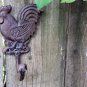 Distressed Rustic Metal Country Rooster Wall Hook Farm Chicken Utensil Hanger Worn Rust