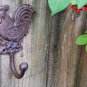 Distressed Rustic Metal Country Rooster Wall Hook Farm Chicken Utensil Hanger Worn Rust