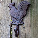 Distressed Rustic Metal Country Rooster Wall Hook Farm Chicken Utensil Hanger Worn Rust