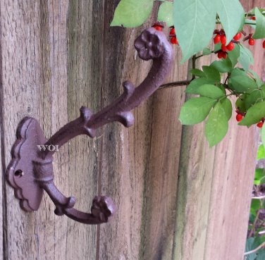 Rustic Weathered Cast Iron Ivy Vine Flower Pot Hook Wall Planter Hanger Plant Holder Rust