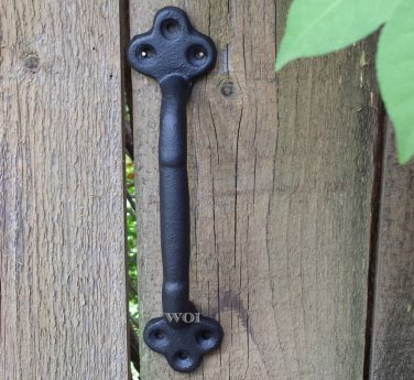 Large Black Cast Iron Gate Handle Fence Shed Barn Door Pull Metal Grip Building Hardware