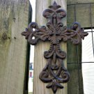 Cast Iron Victorian Antique Style Carved Fleur De Lis Cross Divine Wall Plaque Spiritual Sculpture
