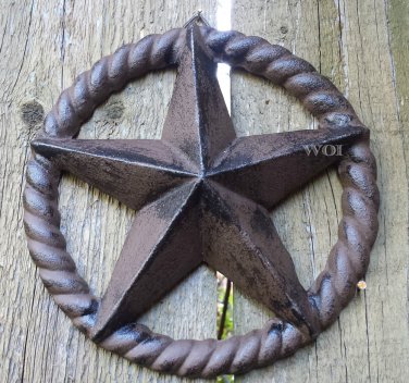 Distressed Cast Iron Rustic Texas Star Plaque Rope Wreath Country Western Sculpture Fence Prop