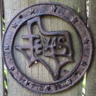Distressed Metal Texas State Crest USA Star Wreath Wall Plaque Hanging Sign Prop Cast Iron Rust