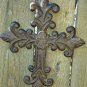 Cast Iron Rustic Fleur De Lis Spiritual Cross Wall Hanging Crucifix Metal Art Plaque Rust