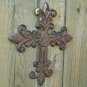 Cast Iron Rustic Fleur De Lis Spiritual Cross Wall Hanging Crucifix Metal Art Plaque Rust