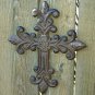 Cast Iron Rustic Fleur De Lis Spiritual Cross Wall Hanging Crucifix Metal Art Plaque Rust